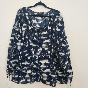 Lane Bryant Navy and White Long Sleeve Button Down Top Size 22/24